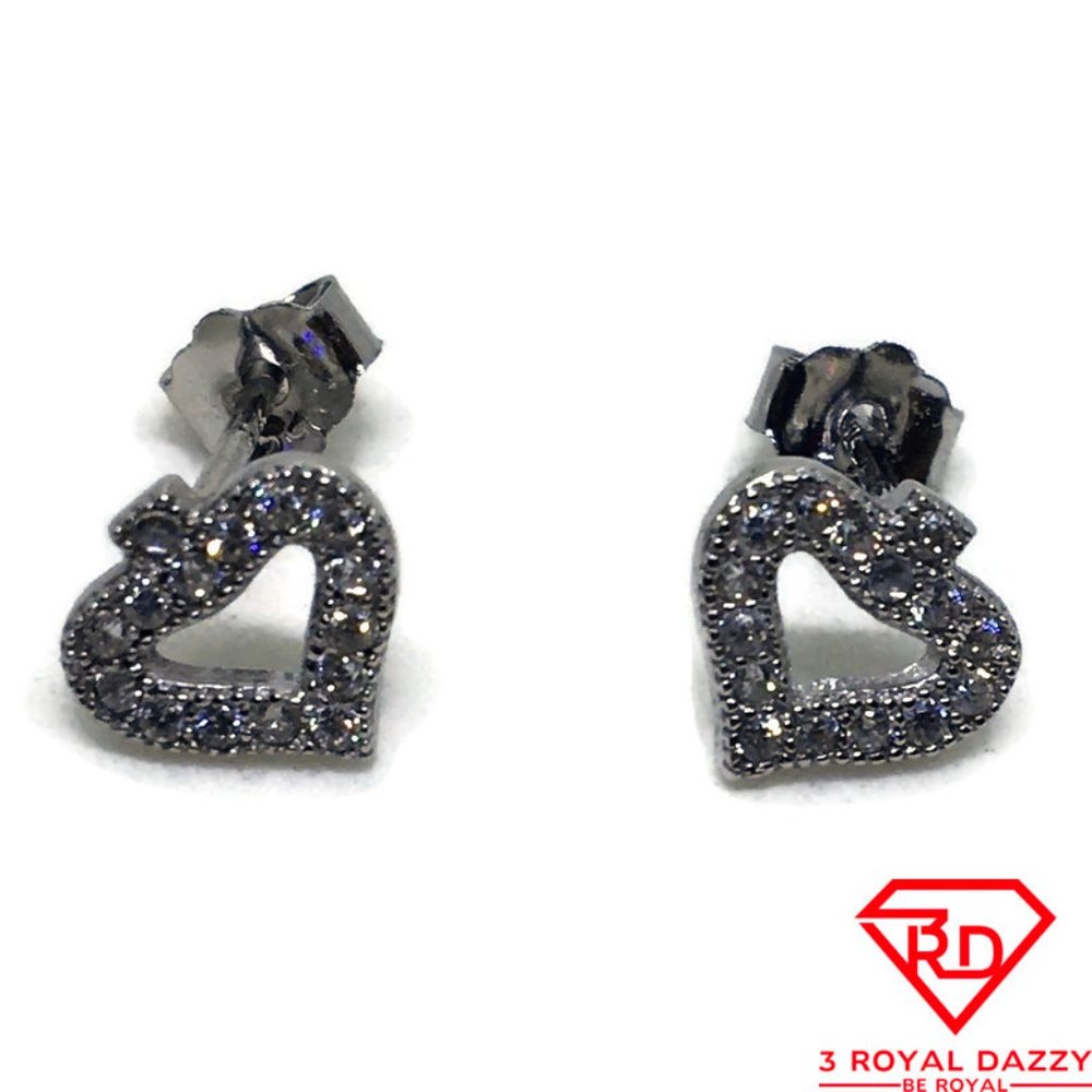 Tiny Hollow Heart White CZ stud Earring 14k gold